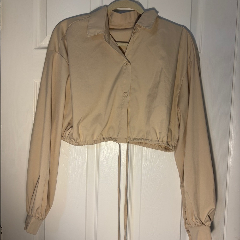 Beige Drawstring Crop Top - Picture 2 of 2